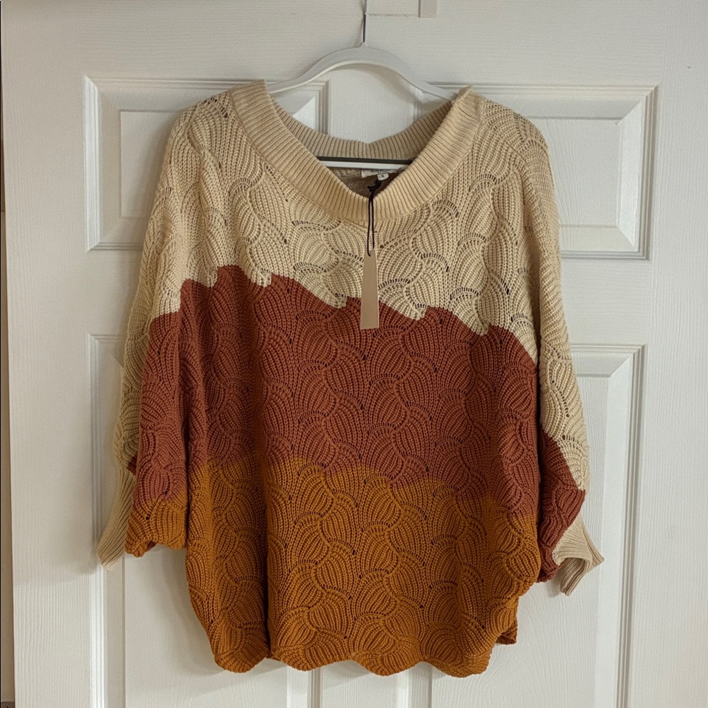 ANDREE BY UNIT Colorblock Knit Sweater - Cream, Rust, Mustard